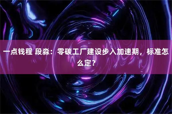 一点钱程 段淼：零碳工厂建设步入加速期，标准怎么定？