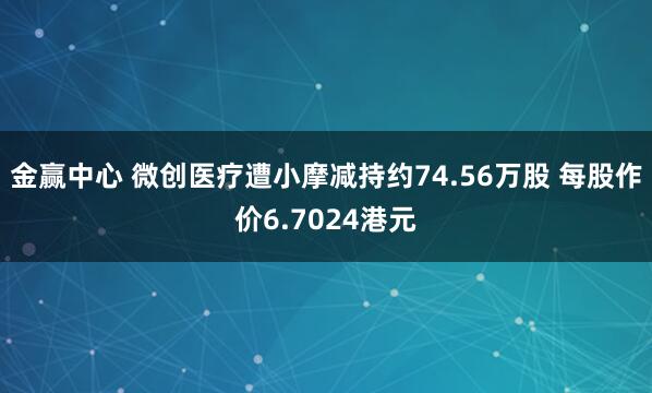 金赢中心 微创医疗遭小摩减持约74.56万股 每股作价6.7024港元